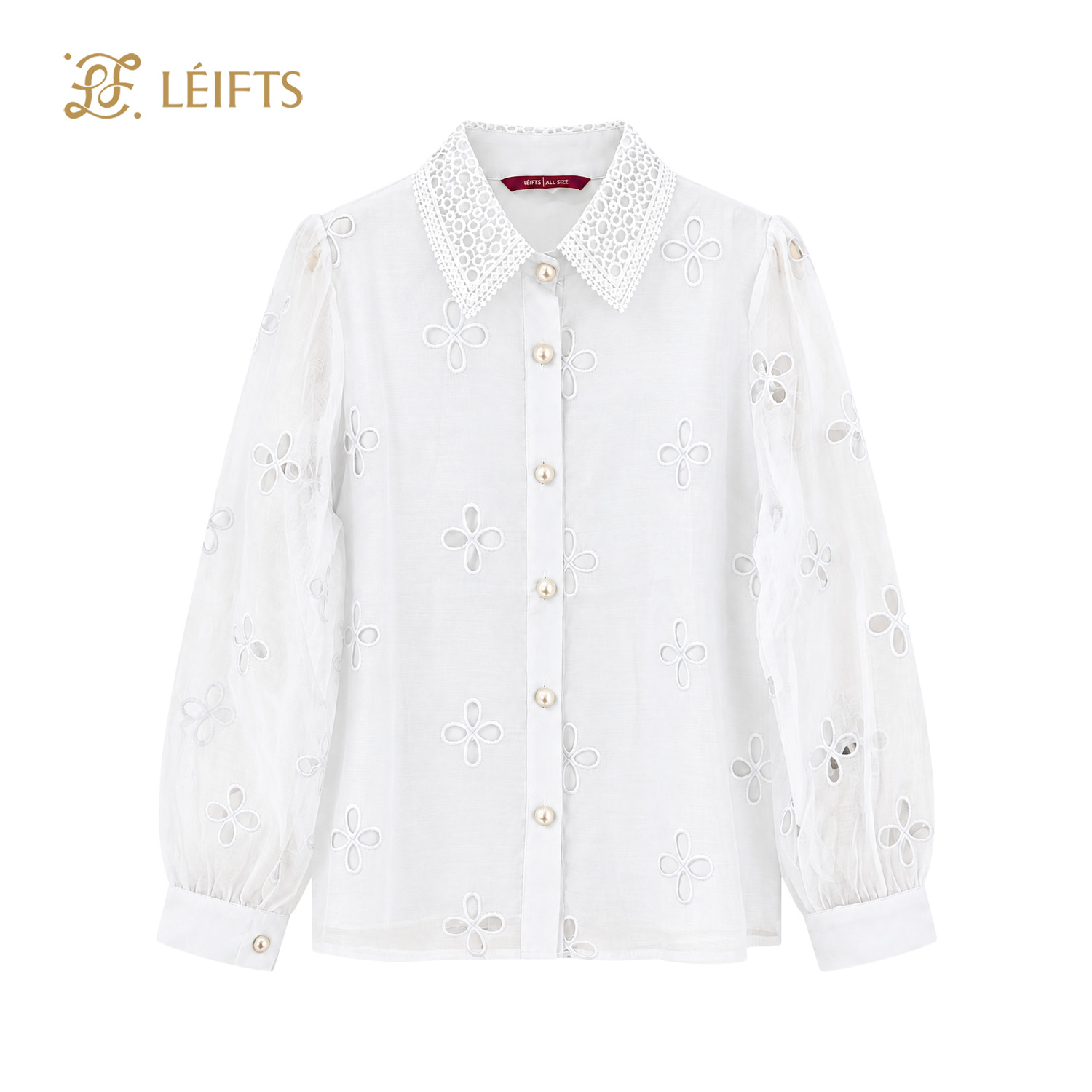 Evelyn Blouse – Sheer Sleeves & Floral Embroidery