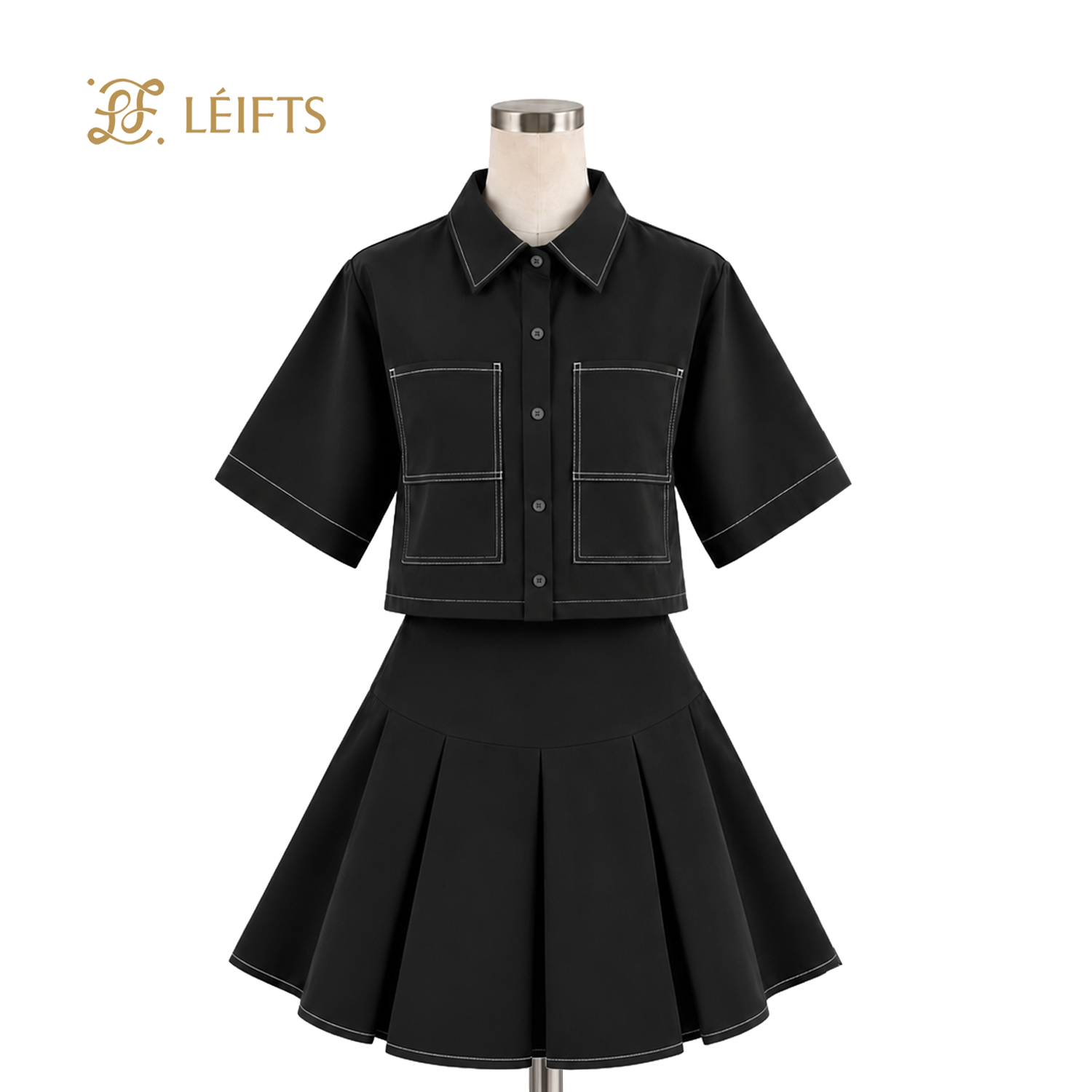 Harper Set - Cropped Shirt & Pleated Mini Skirt