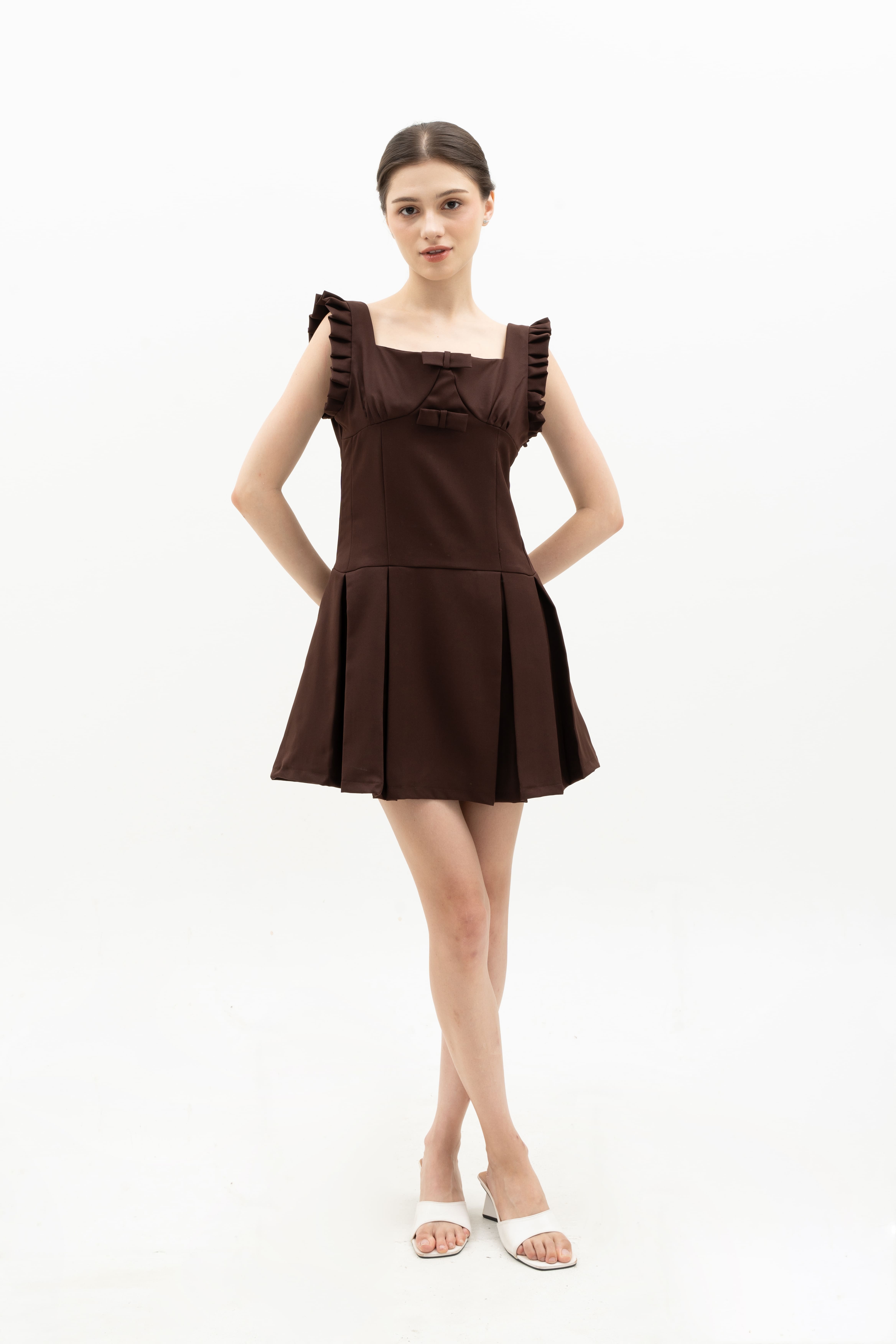 FLORENCE DRESS -  RIBBON & PLEATED RUFFLE SHOULDER DETAILS