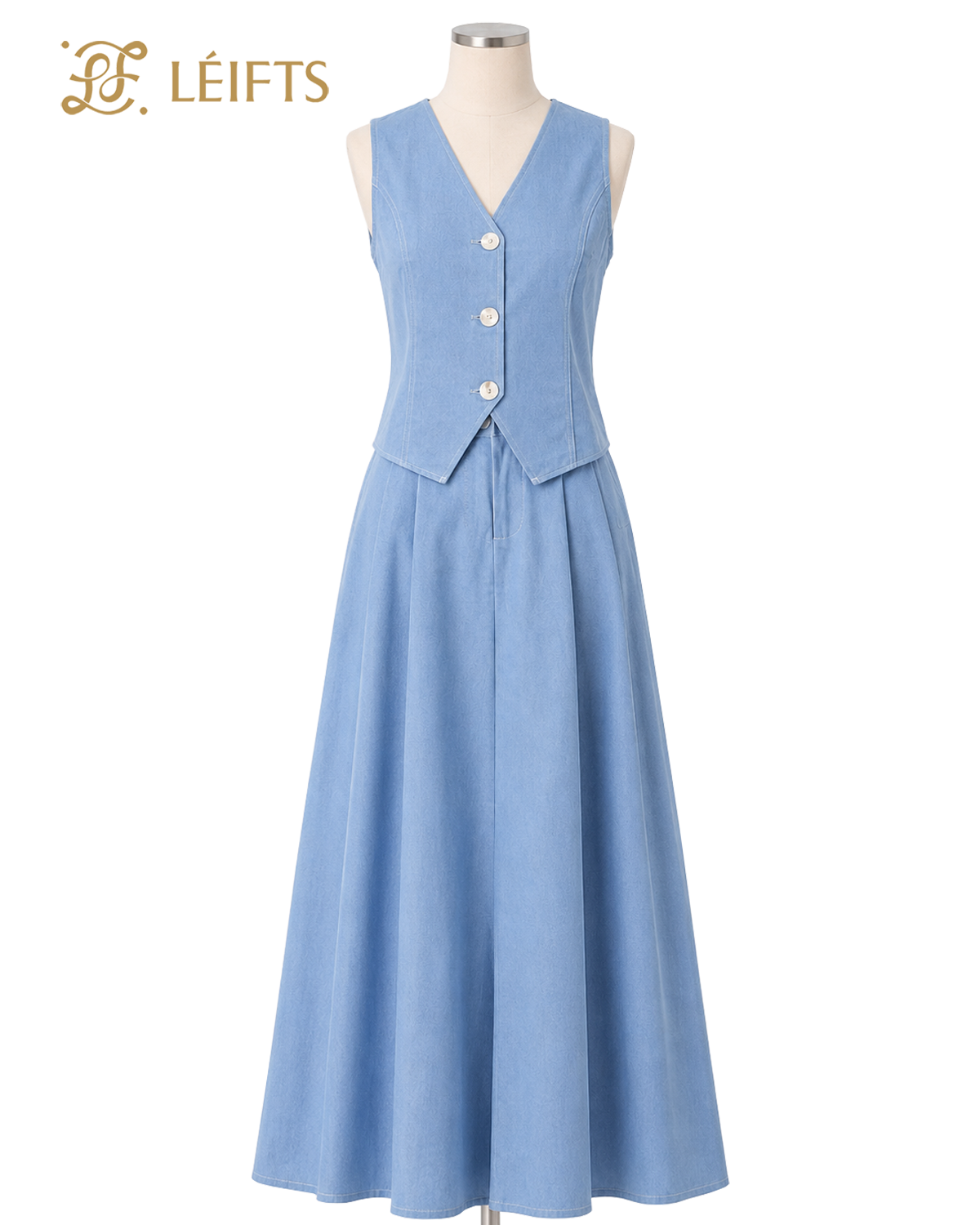 LUNELLE SET - V-neck Vest & Maxi Skirt