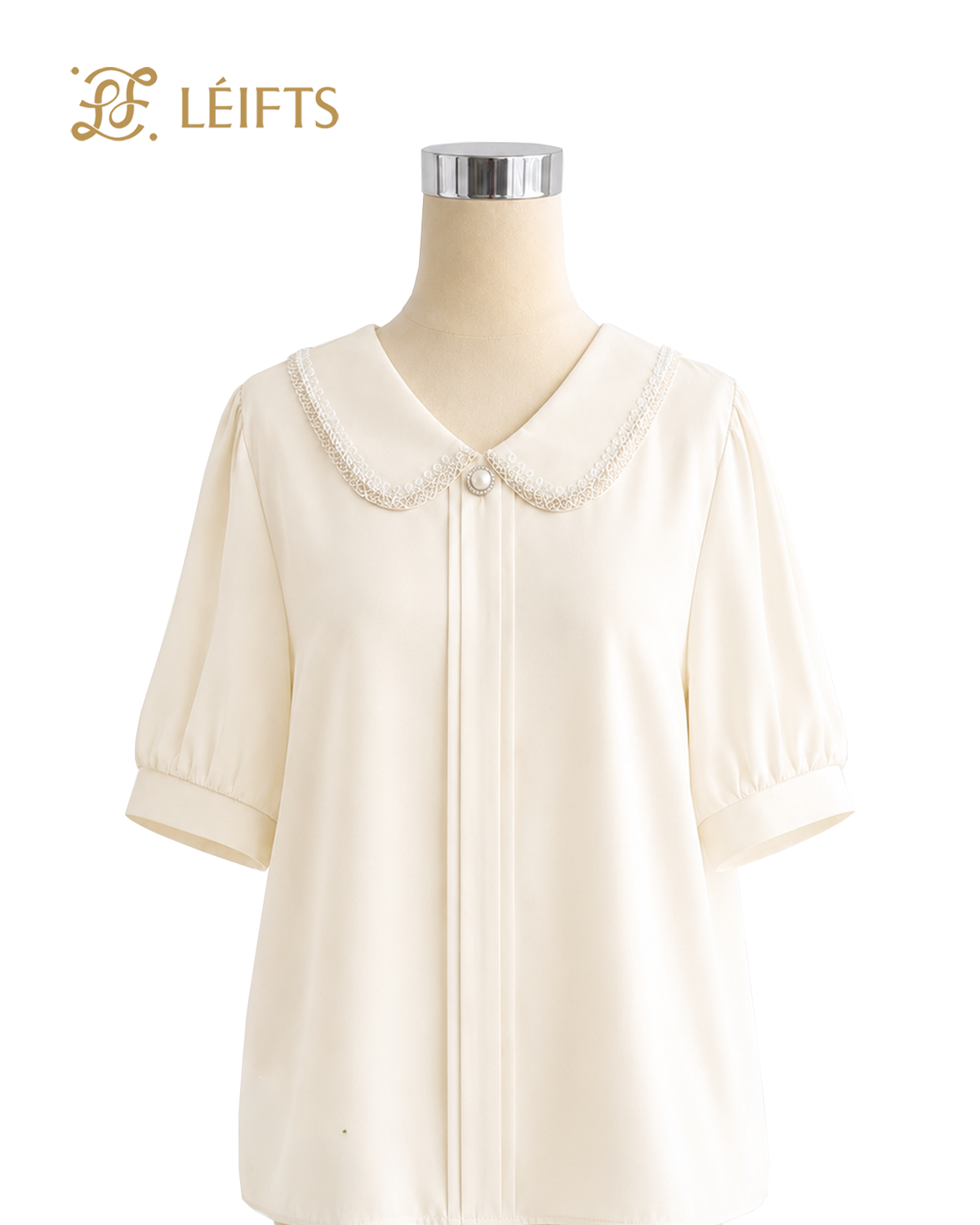 LORIANE BLOUSE - Pearl Collar Silk Blouse