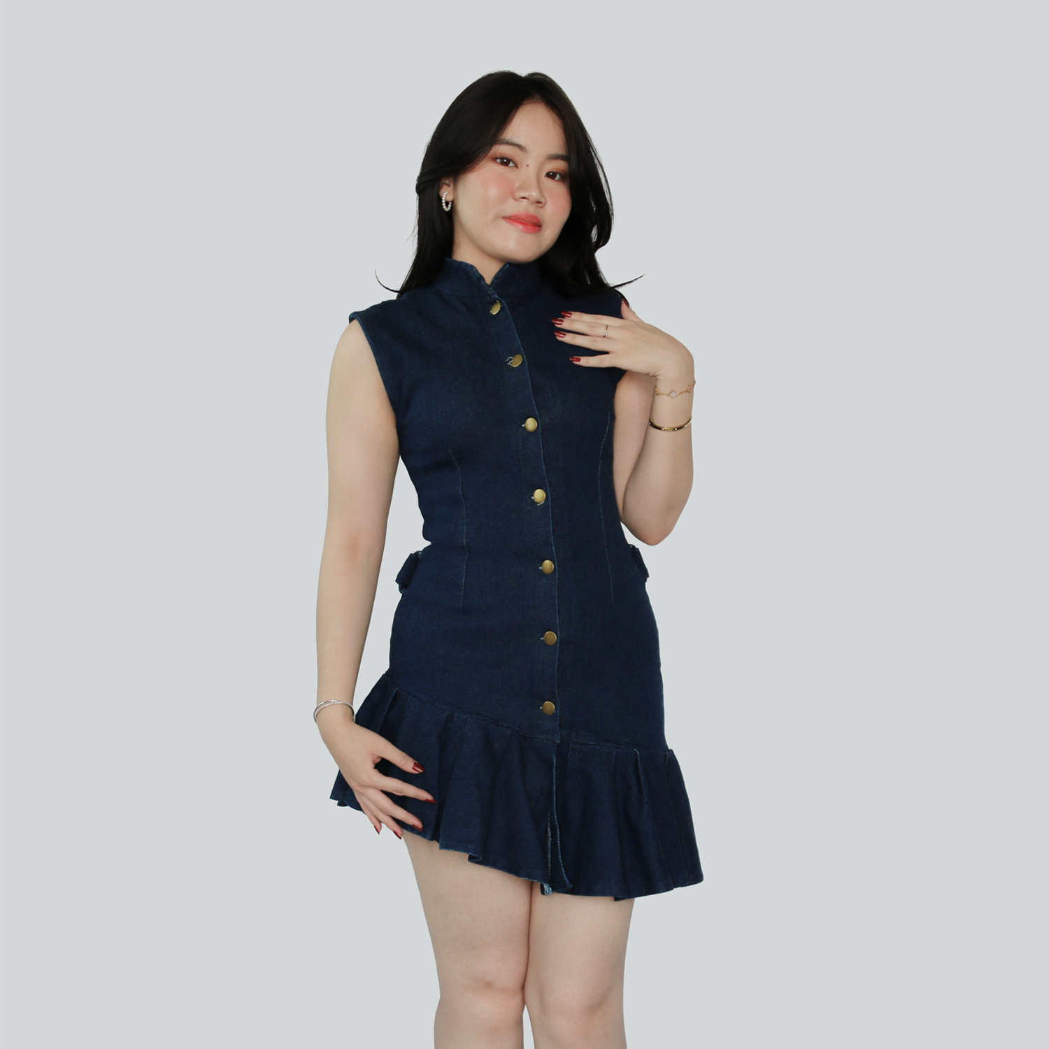 ZORA DRESS - Diagonal Ruffle Denim Dress