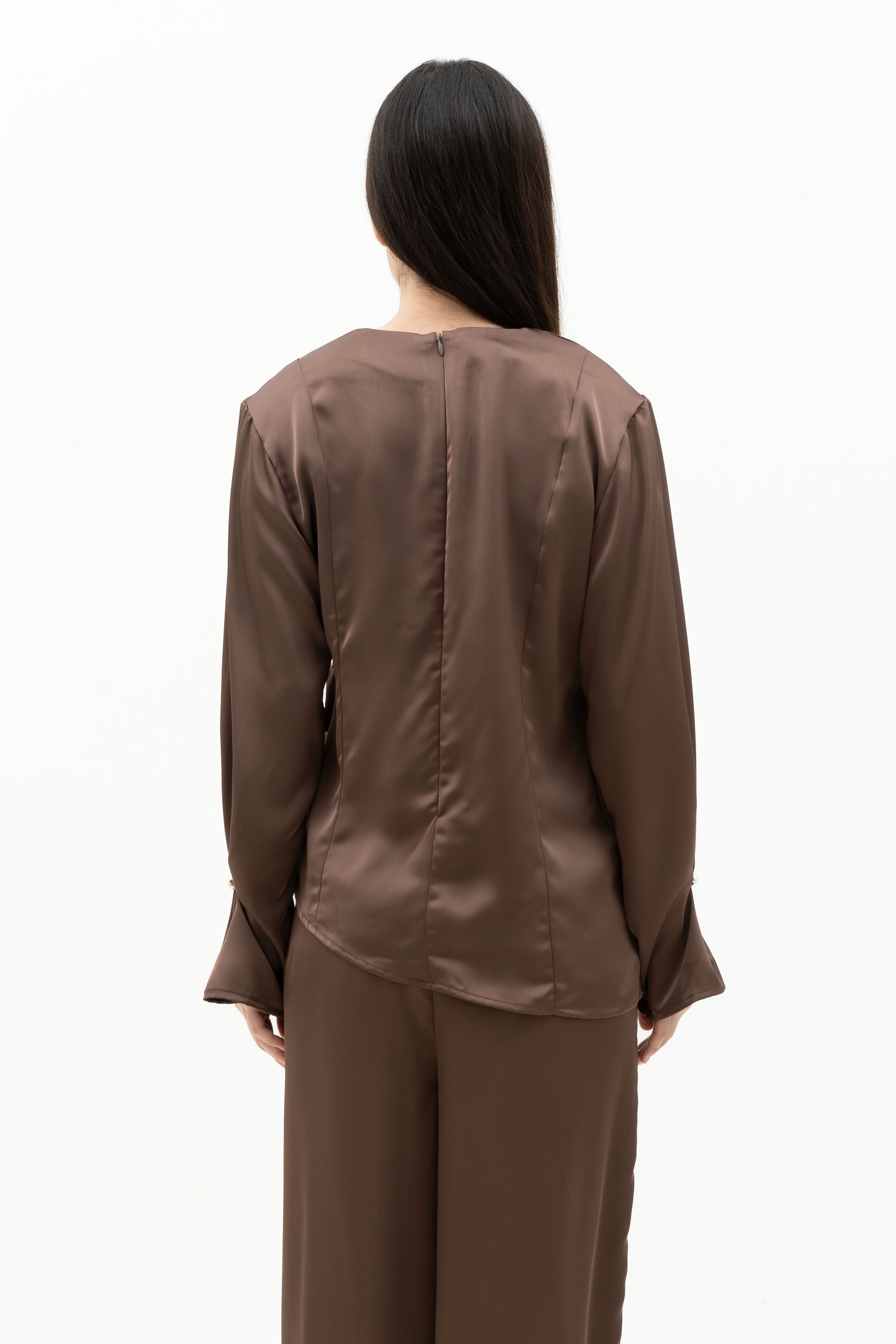 LEONOR SET - Silk Long Sleeve Top & High-Waist Pants