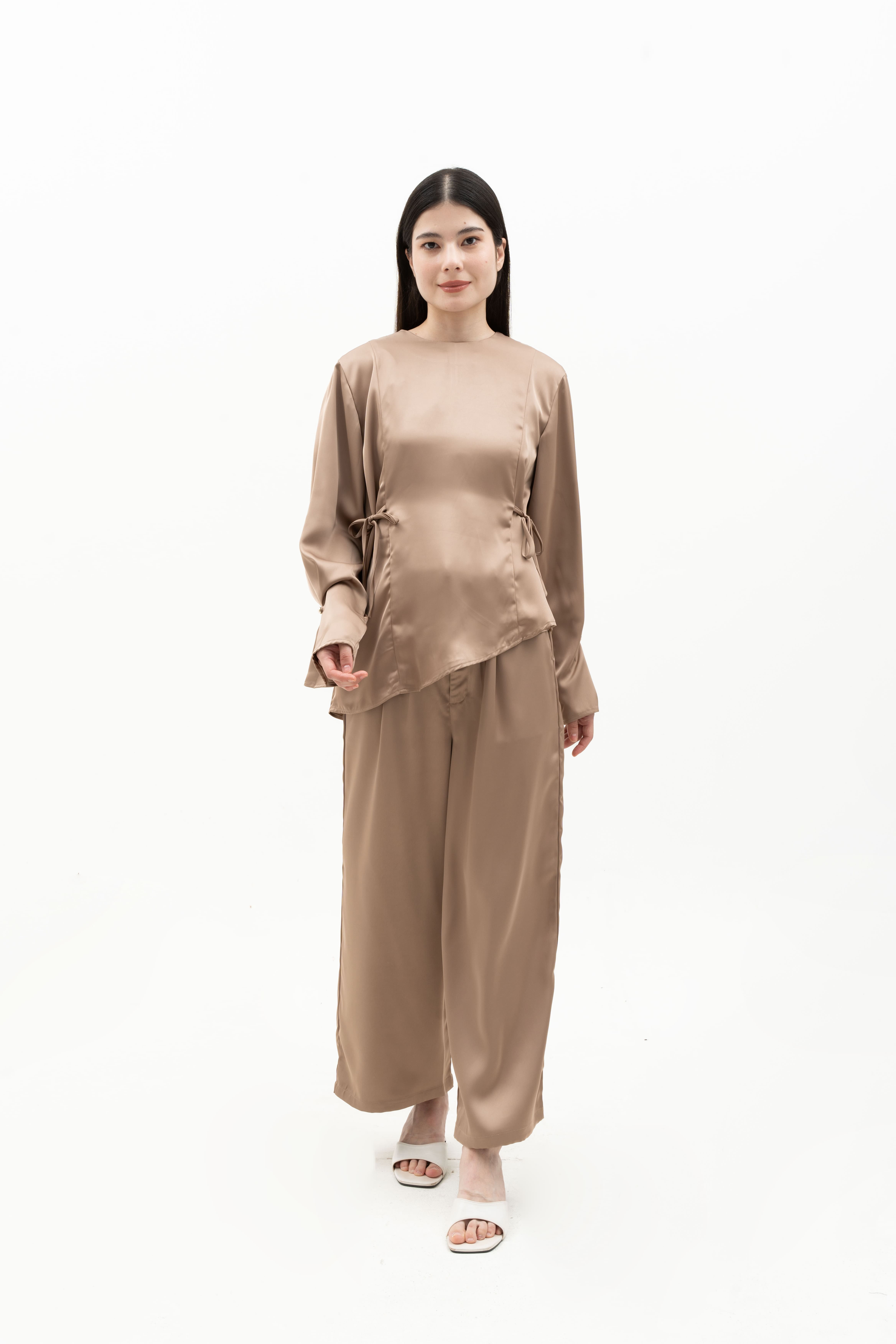 LEONOR SET - Silk Long Sleeve Top & High-Waist Pants