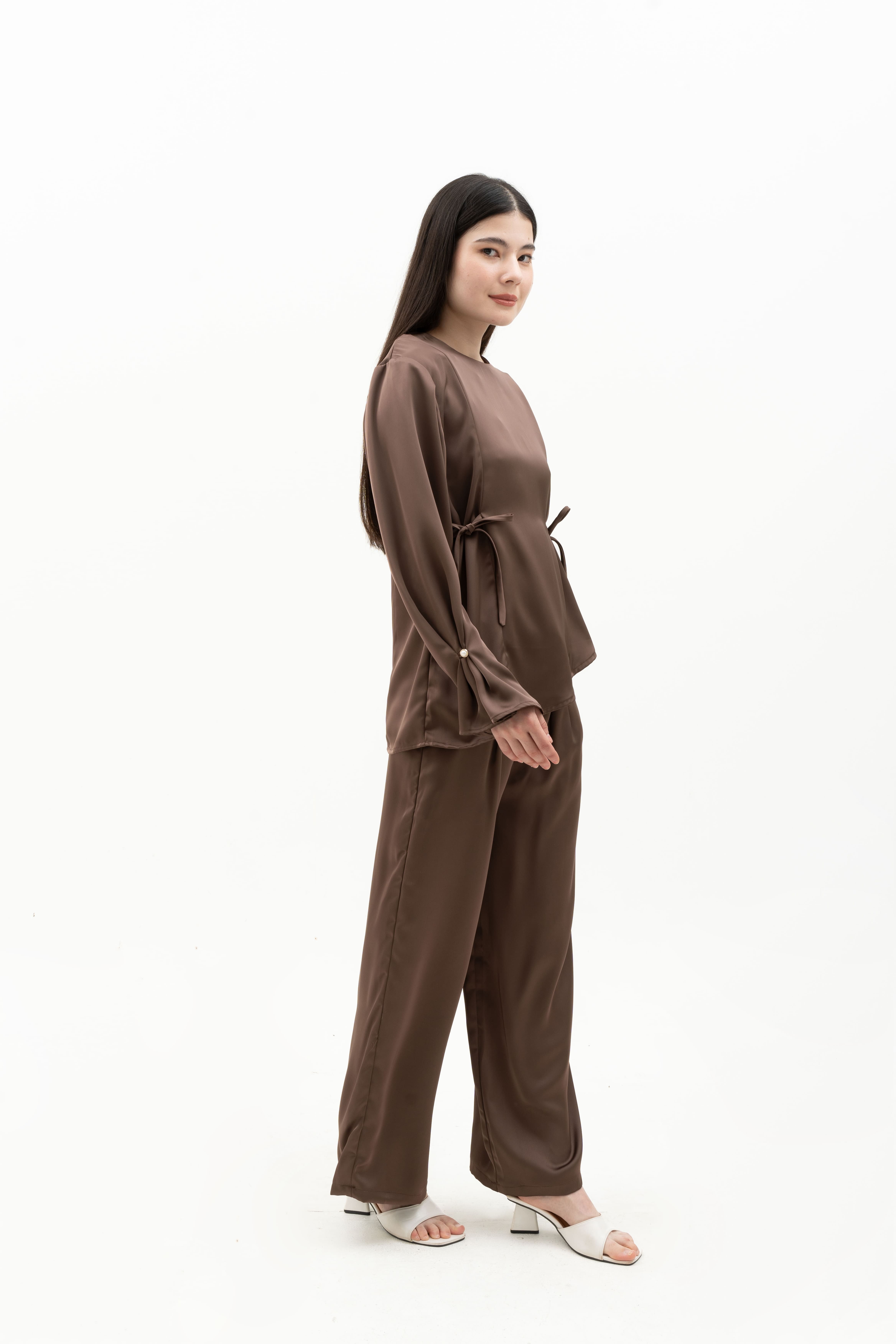 LEONOR SET - Silk Long Sleeve Top & High-Waist Pants