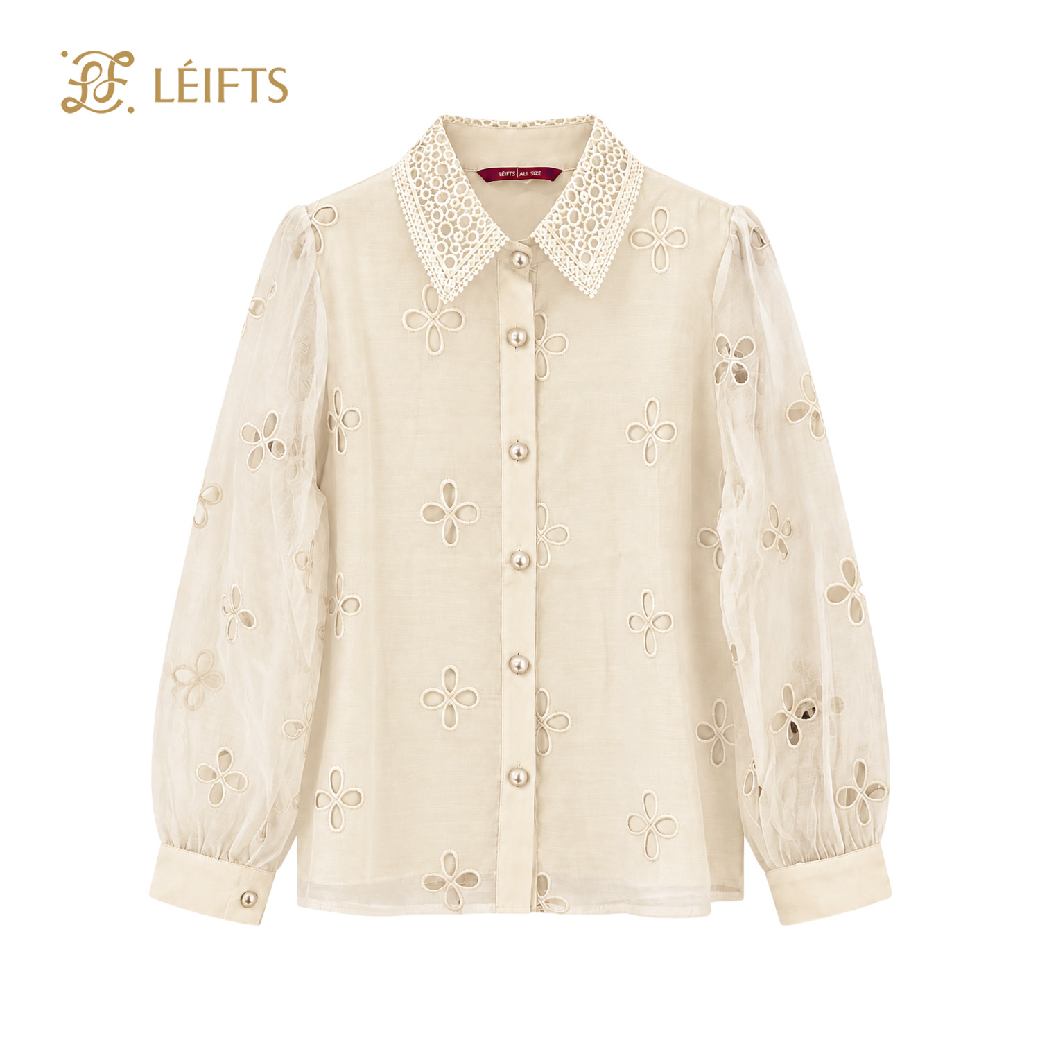 Evelyn Blouse – Sheer Sleeves & Floral Embroidery