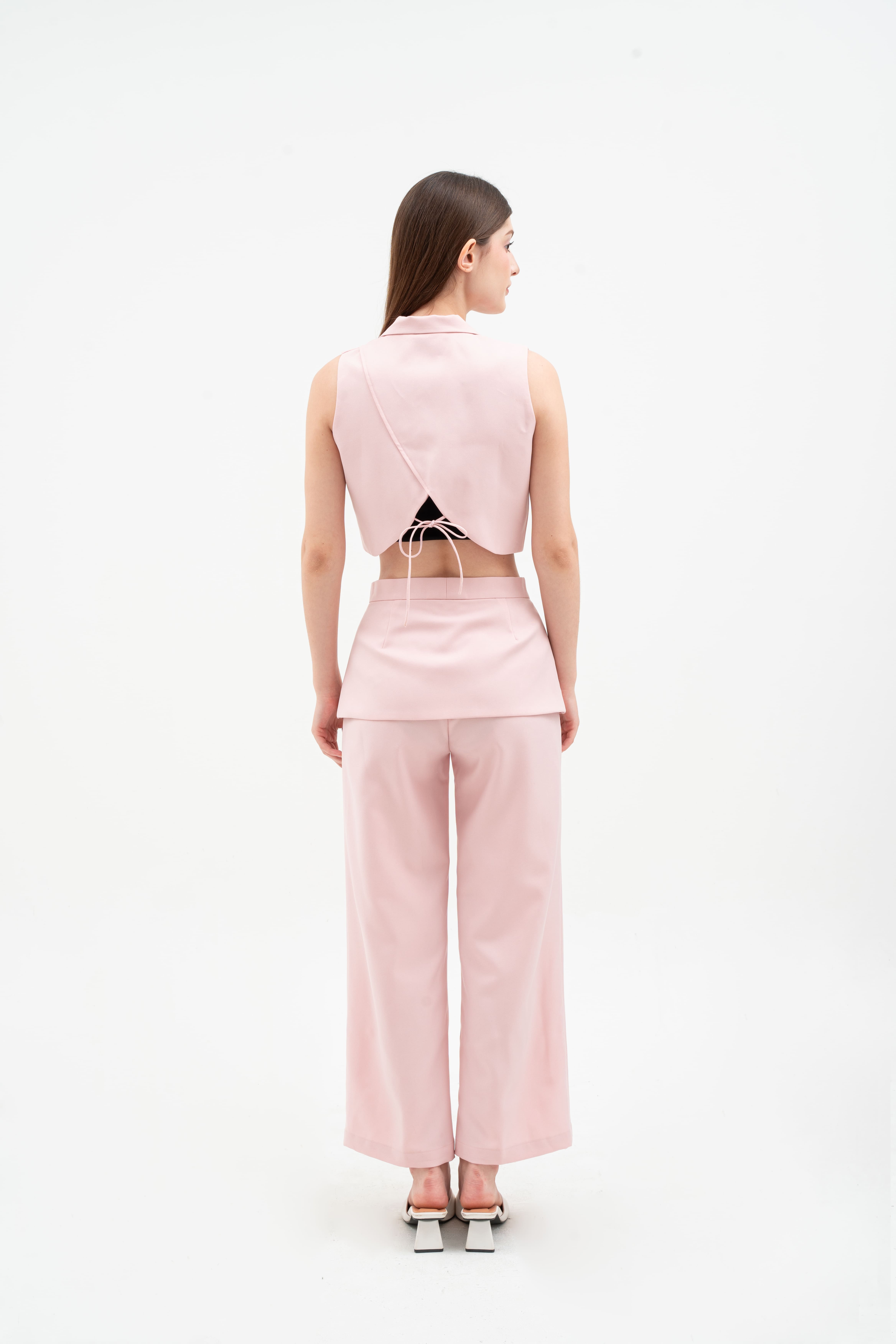JOLIE SET -  ONE SET CROPPED VEST AND  HIGH WAIST POCKET LAYER TROUSERS