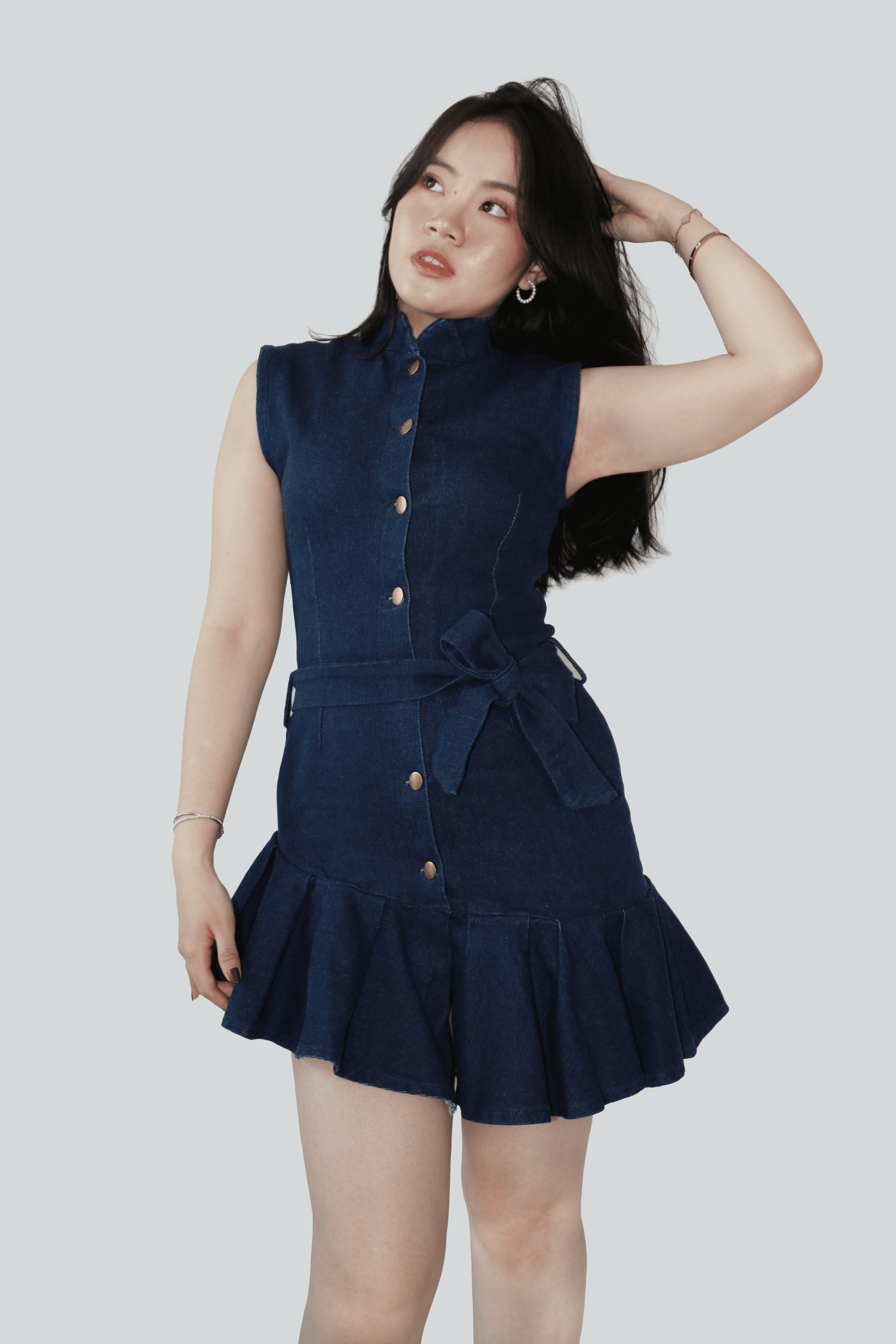 ZORA DRESS - Diagonal Ruffle Denim Dress