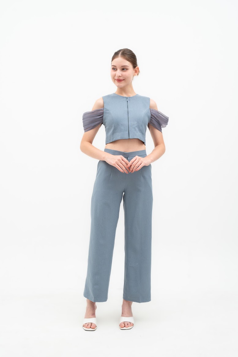 OXA SET -  ORGANZA OFF-SHOULDER TOP & TAILORED PANT