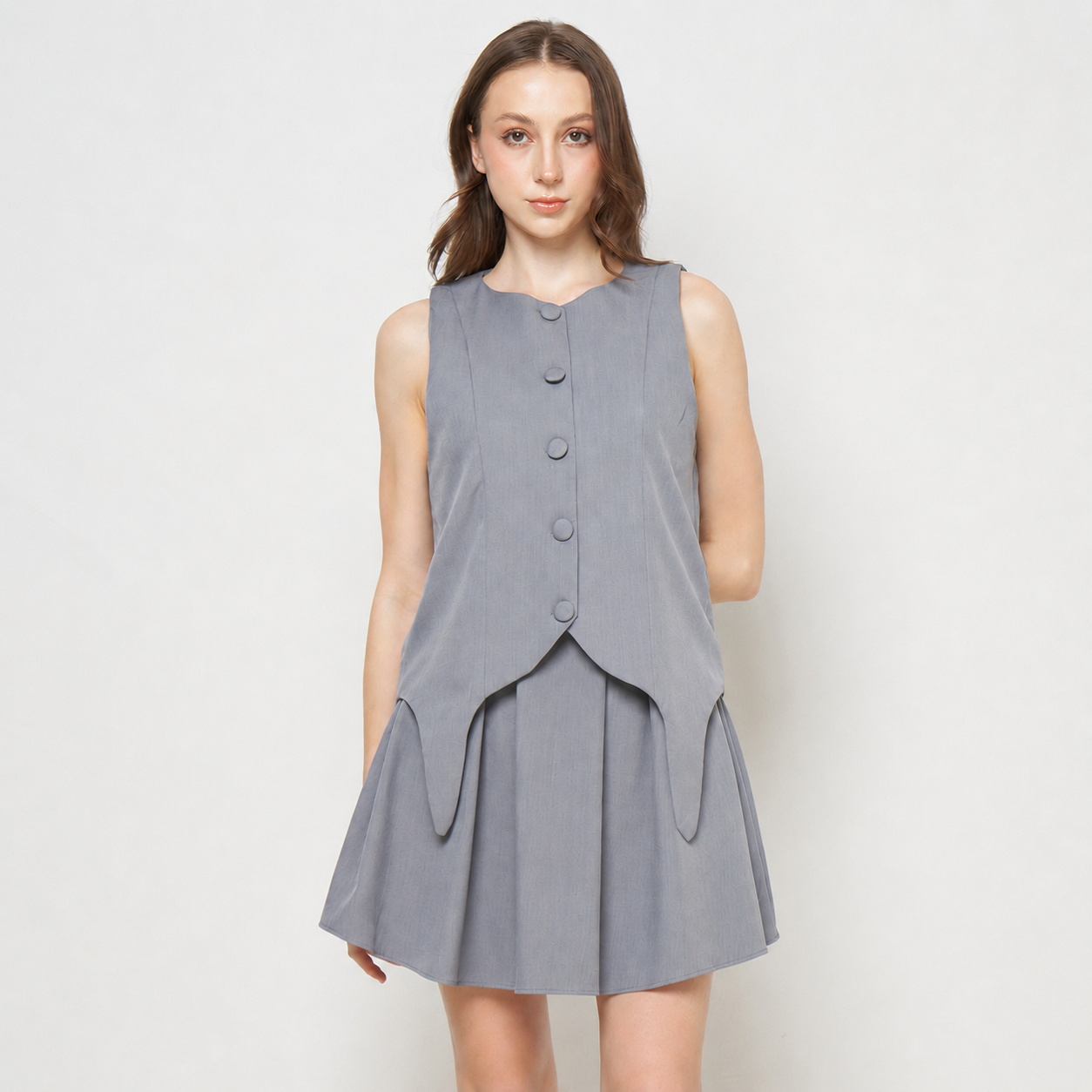 ZETTA SET - ASYMMETRIC HEM TOP & MINI SKIRT
