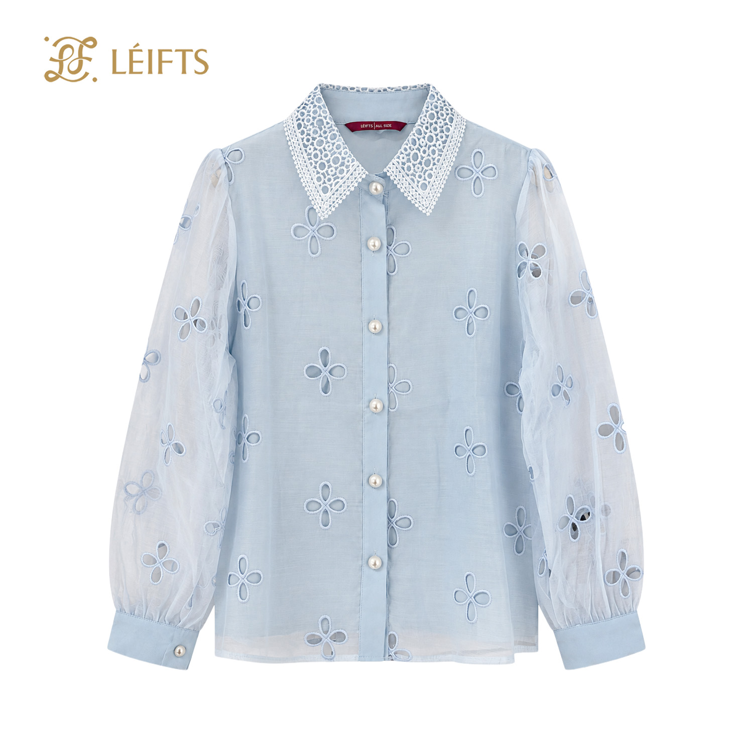 Evelyn Blouse – Sheer Sleeves & Floral Embroidery