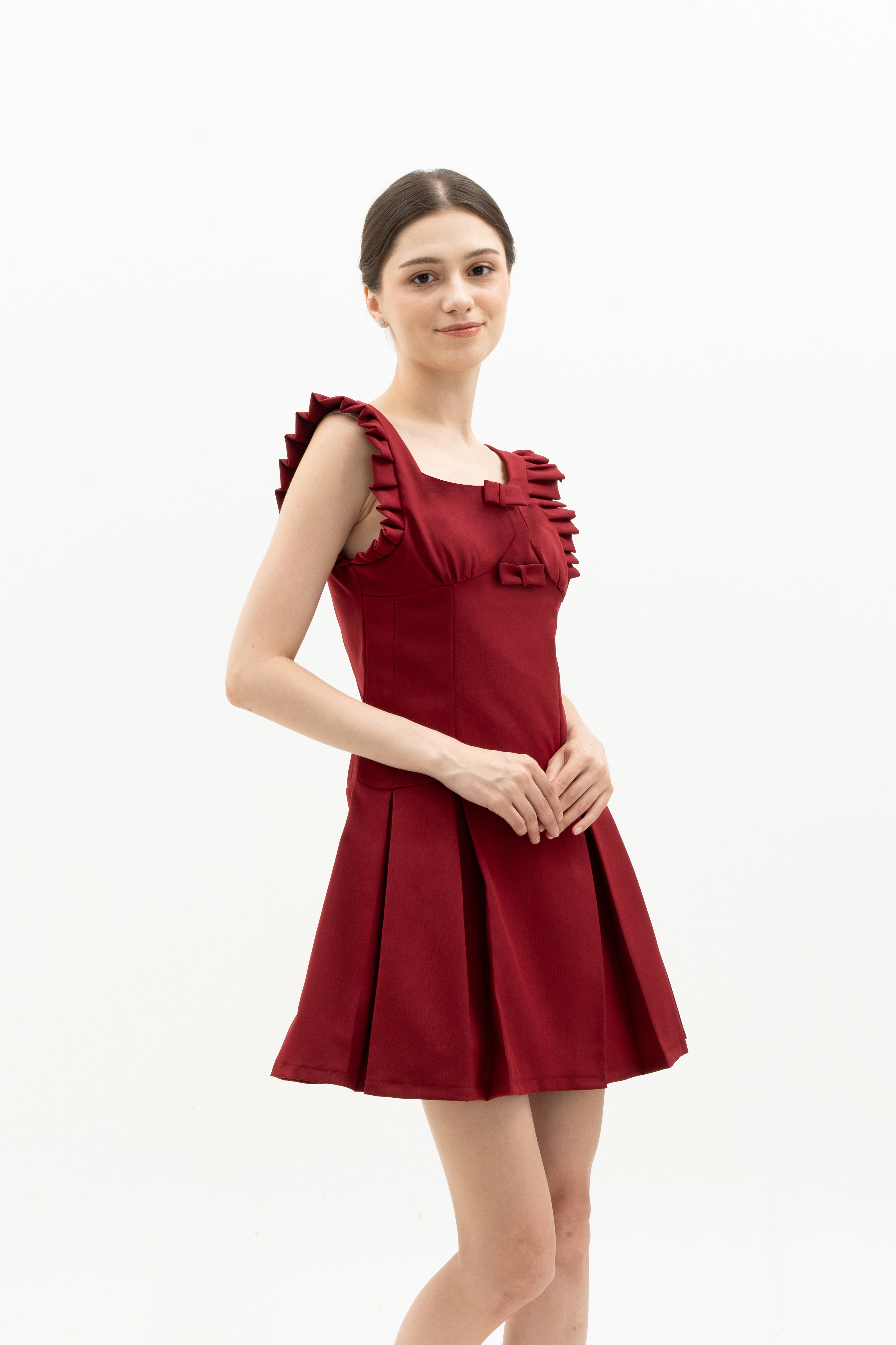 FLORENCE DRESS -  RIBBON & PLEATED RUFFLE SHOULDER DETAILS