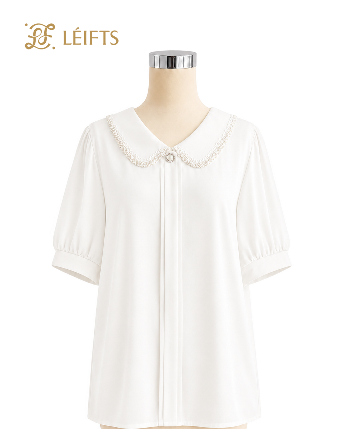 LORIANE BLOUSE - Pearl Collar Silk Blouse