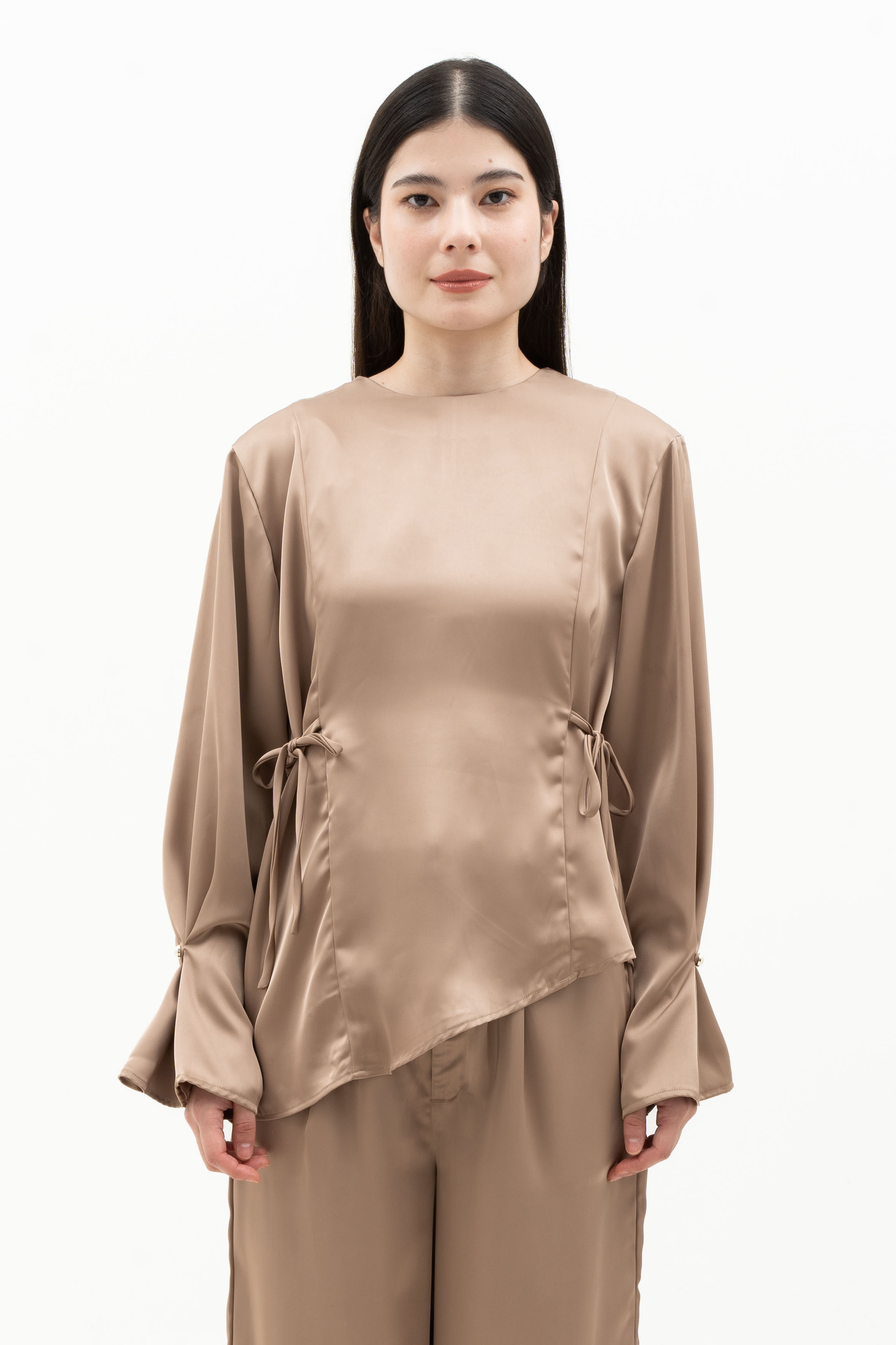 LEONOR SET - Silk Long Sleeve Top & High-Waist Pants