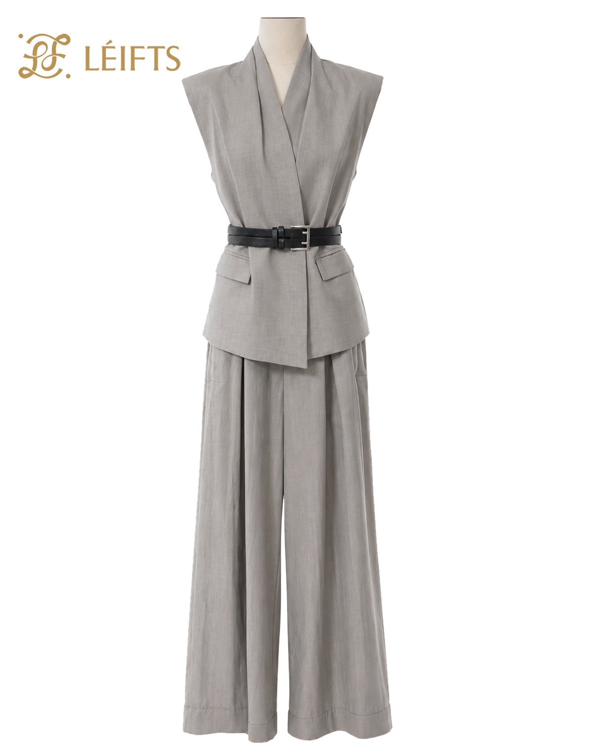Elina Set - Vest Outer with Belt & Wide Pant
