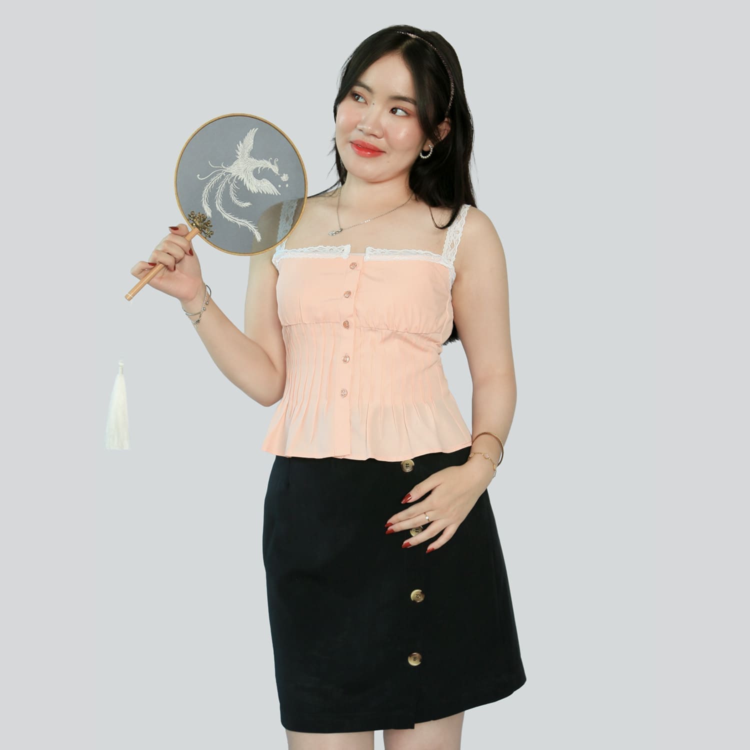 KIMBERLY TOP - Lace and Pleated Top