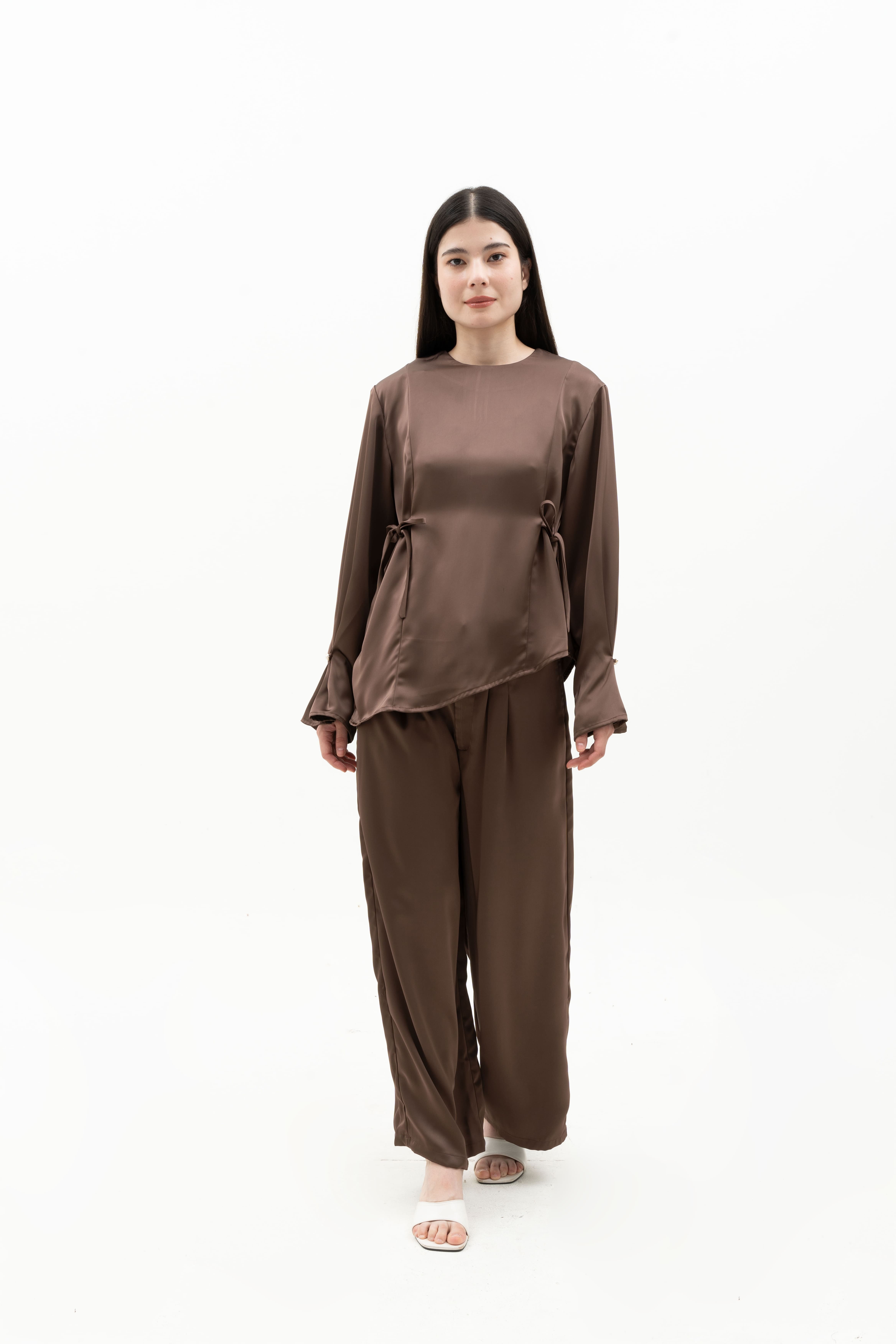 LEONOR SET - Silk Long Sleeve Top & High-Waist Pants